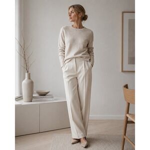 Investments Womens  Cashmere Wool Blend Crewneck Sweater Oatmeal Beige Medium